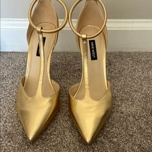 Nine West Gold T-Strap Heels